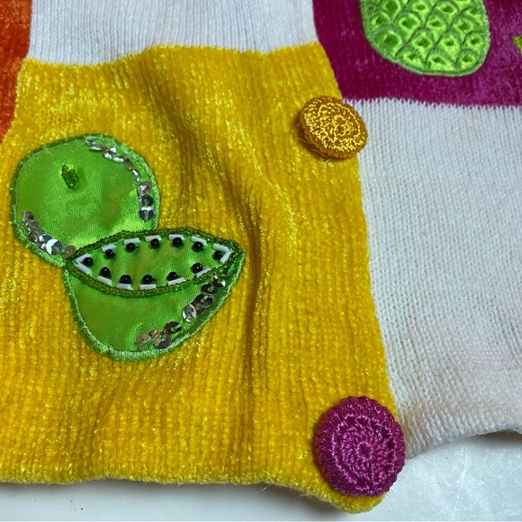 ESTATE ✝️SIZE VTG VICTORIA HARBOUR CROTCHET BEADED SEQUIN FRUIT S/S SWEATER XL - Picture 5 of 8